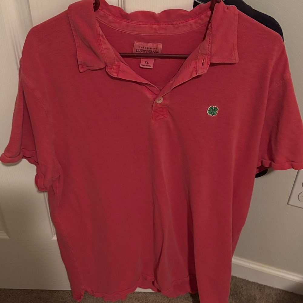 Lucky Brand Coral Polo with Clover Emblem